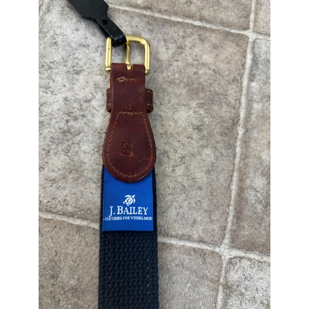 J. Bailey Boys Surcingle Belt‎ Teal Bow Tie Navy Canvas Leather Size 20 Preppy